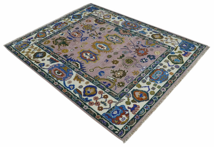 Light Purple, Ivory and Blue Hand knotted Traditional Oushak Multi Size wool Area Rug - The Rug Decor