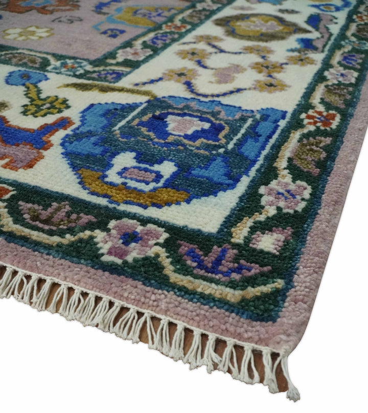 Light Purple, Ivory and Blue Hand knotted Traditional Oushak Multi Size wool Area Rug - The Rug Decor