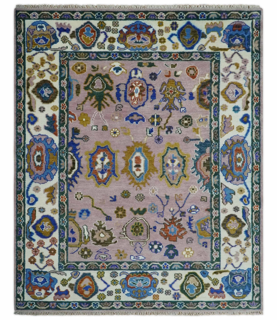 Light Purple, Ivory and Blue Hand knotted Traditional Oushak Multi Size wool Area Rug - The Rug Decor