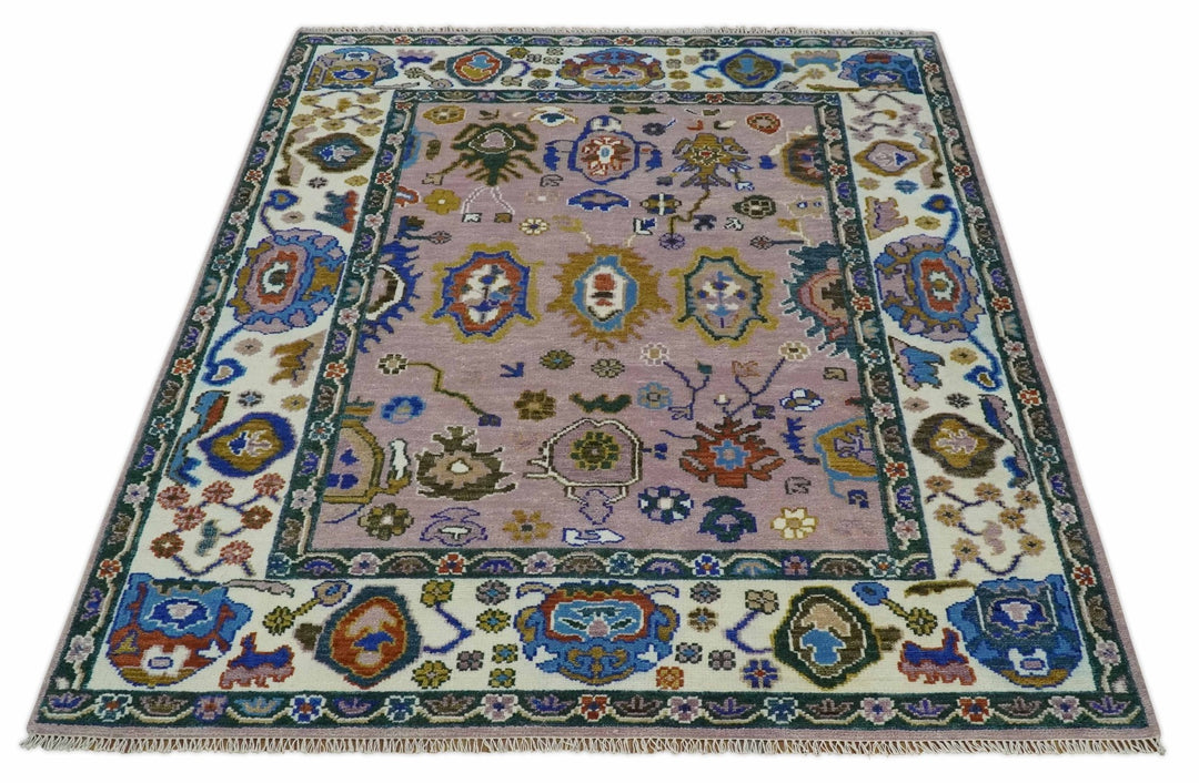 Light Purple, Ivory and Blue Hand knotted Traditional Oushak Multi Size wool Area Rug - The Rug Decor