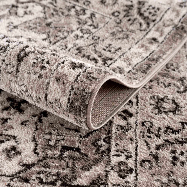 Medallion Light Pink, Ivory and Charcoal Traditional Heriz design Area Rug - The Rug Decor