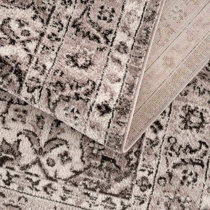 Medallion Light Pink, Ivory and Charcoal Traditional Heriz design Area Rug - The Rug Decor