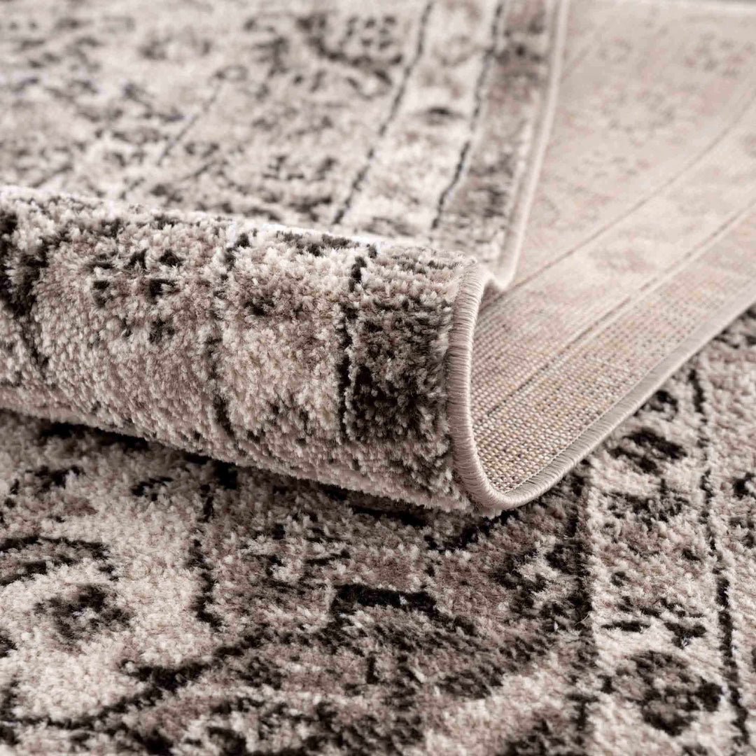 Medallion Light Pink, Ivory and Charcoal Traditional Heriz design Area Rug - The Rug Decor