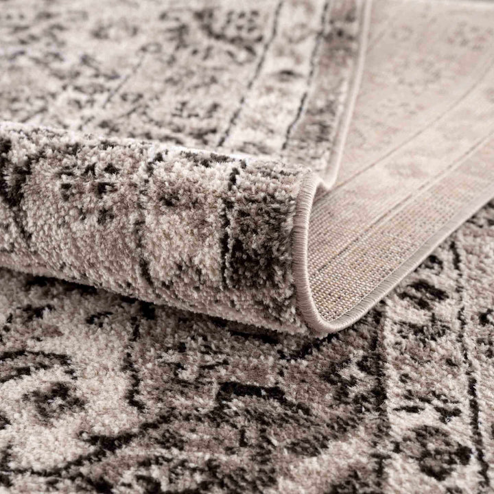 Medallion Light Pink, Ivory and Charcoal Traditional Heriz design Area Rug - The Rug Decor