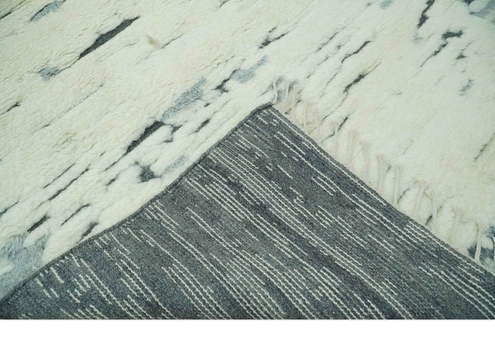 Modern Abstract Beige and Gray Hand Knotted Moroccan Style Plush Pile 5x8 wool Rug - The Rug Decor