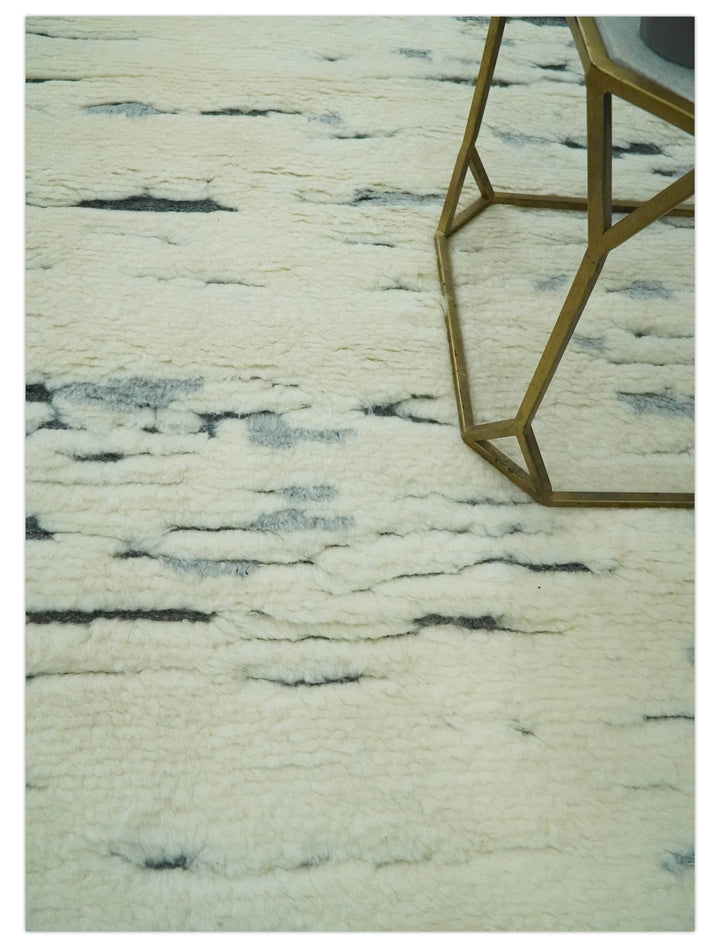 Modern Abstract Beige and Gray Hand Knotted Moroccan Style Plush Pile 5x8 wool Rug - The Rug Decor