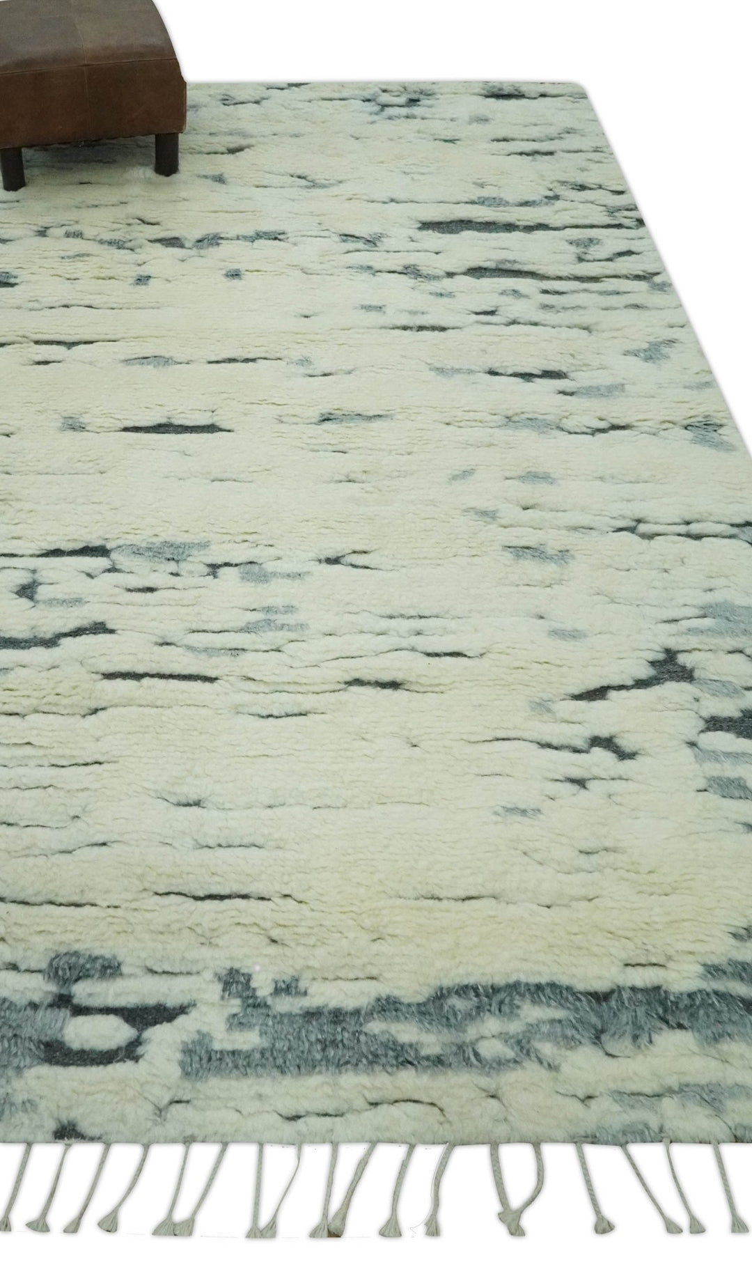 Modern Abstract Beige and Gray Hand Knotted Moroccan Style Plush Pile 5x8 wool Rug - The Rug Decor