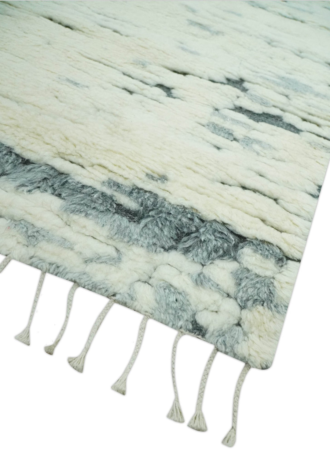 Modern Abstract Beige and Gray Hand Knotted Moroccan Style Plush Pile 5x8 wool Rug - The Rug Decor