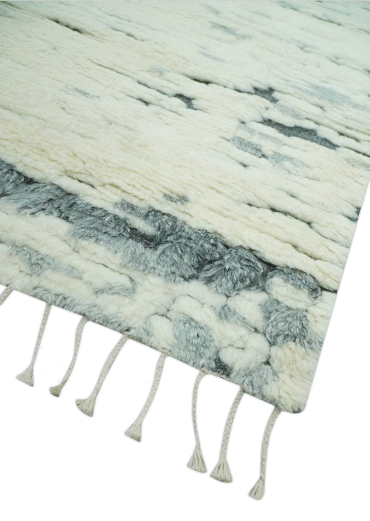 Modern Abstract Beige and Gray Hand Knotted Moroccan Style Plush Pile 5x8 wool Rug - The Rug Decor