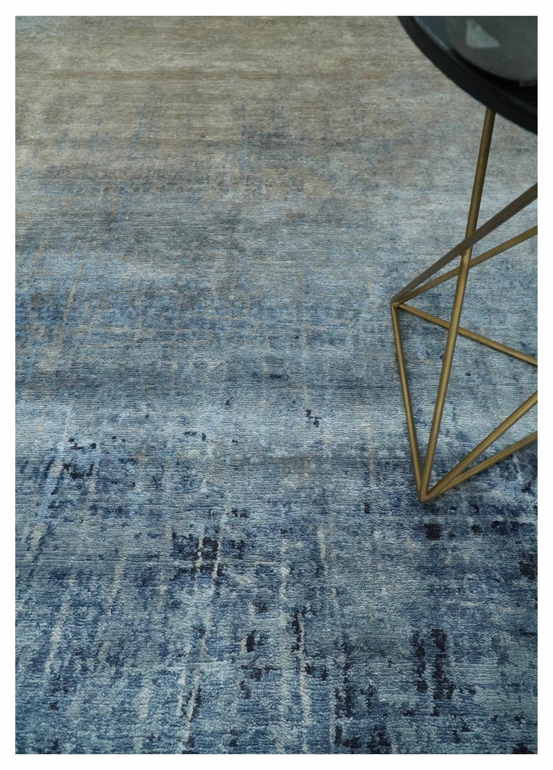 Modern abstract Blue, Aqua and Brown Hand Knotted 8x10 wool and Art silk Area Rug - The Rug Decor