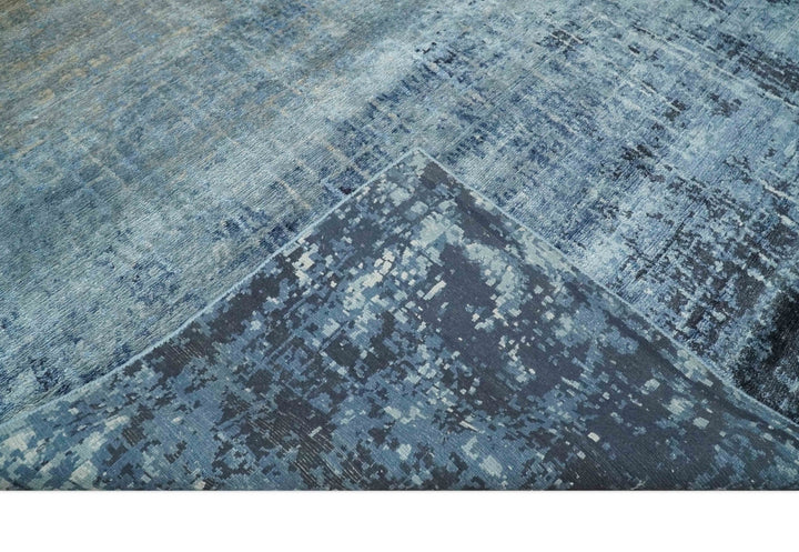 Modern abstract Blue, Aqua and Brown Hand Knotted 8x10 wool and Art silk Area Rug - The Rug Decor