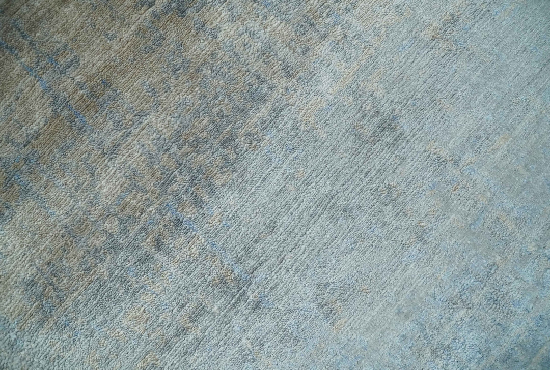 Modern abstract Blue, Aqua and Brown Hand Knotted 8x10 wool and Art silk Area Rug - The Rug Decor