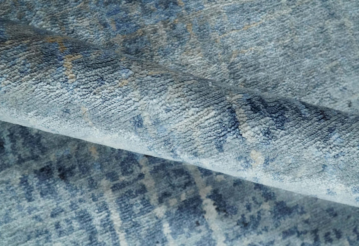 Modern abstract Blue, Aqua and Brown Hand Knotted 8x10 wool and Art silk Area Rug - The Rug Decor