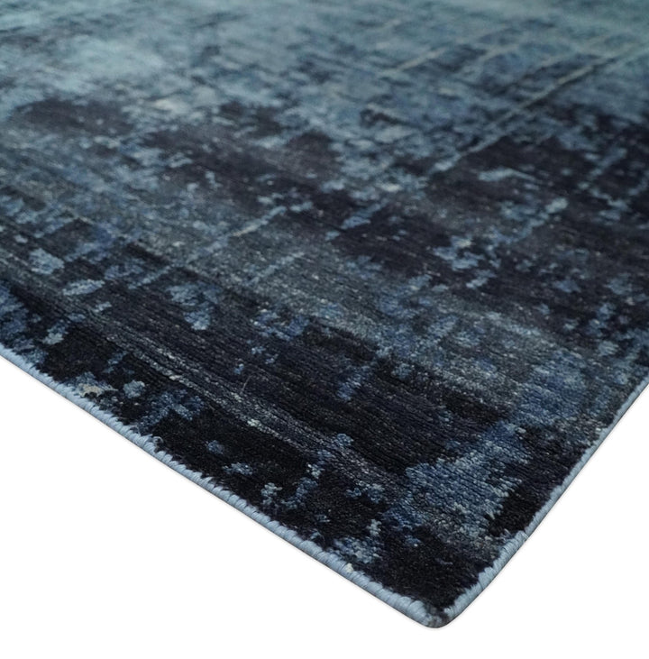 Modern abstract Blue, Aqua and Brown Hand Knotted 8x10 wool and Art silk Area Rug - The Rug Decor