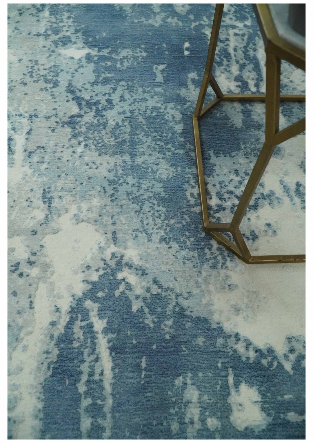 Modern Abstract blue, Ivory and Silver 4x6 Hand Knotted wool Area Rug - The Rug Decor