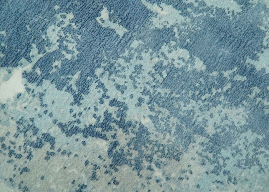 Modern Abstract blue, Ivory and Silver 4x6 Hand Knotted wool Area Rug - The Rug Decor