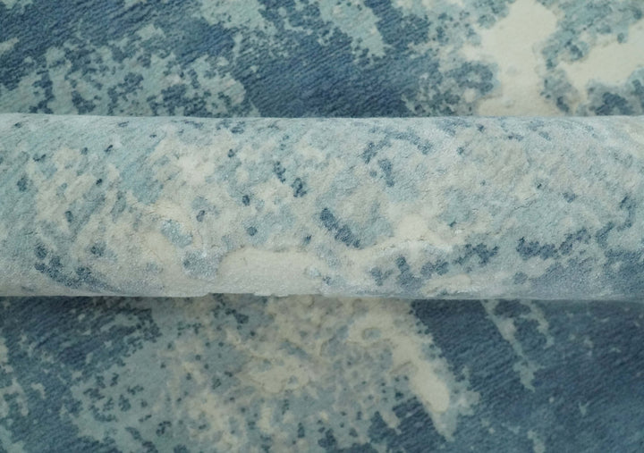Modern Abstract blue, Ivory and Silver 4x6 Hand Knotted wool Area Rug - The Rug Decor