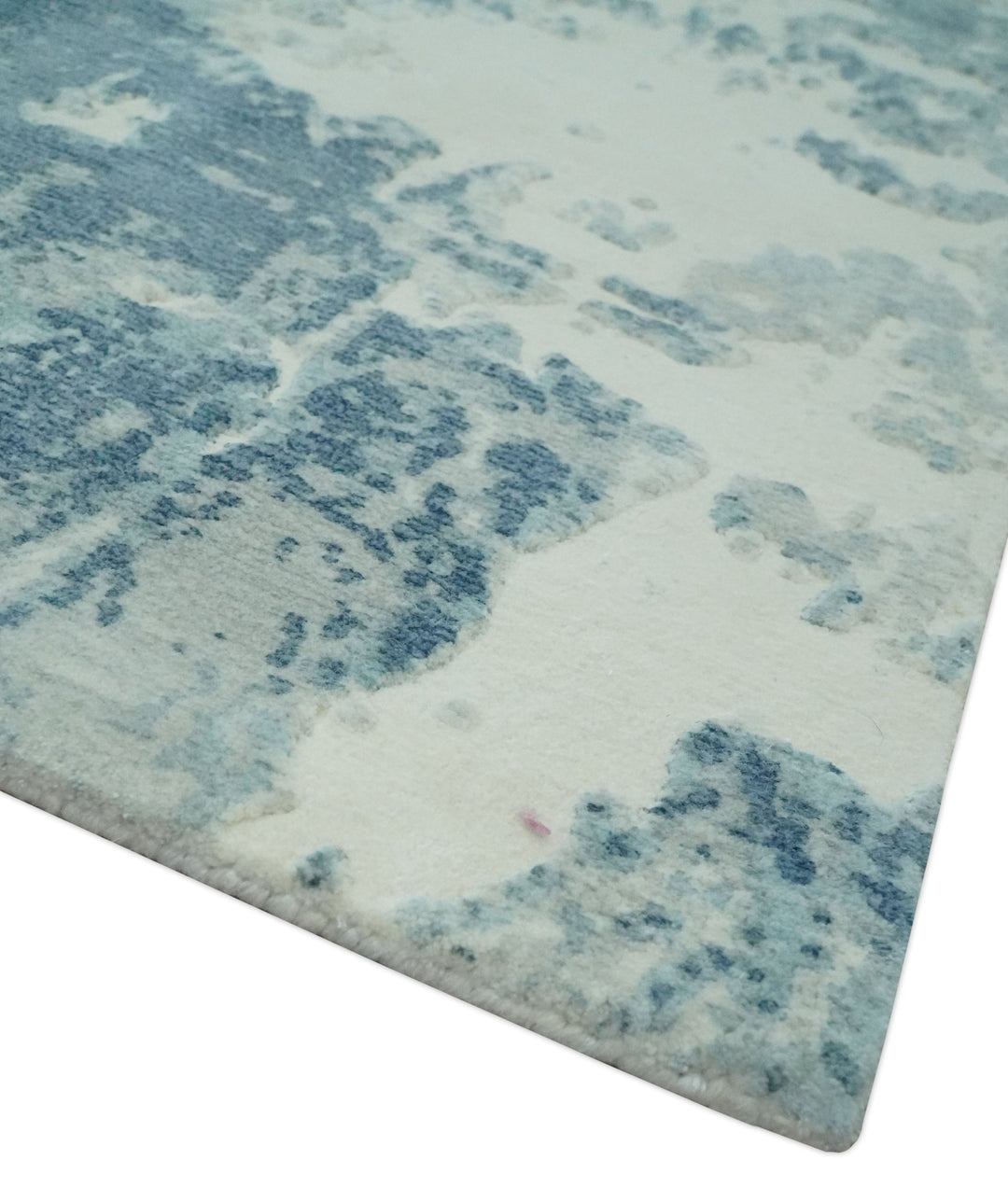 Modern Abstract blue, Ivory and Silver 4x6 Hand Knotted wool Area Rug - The Rug Decor