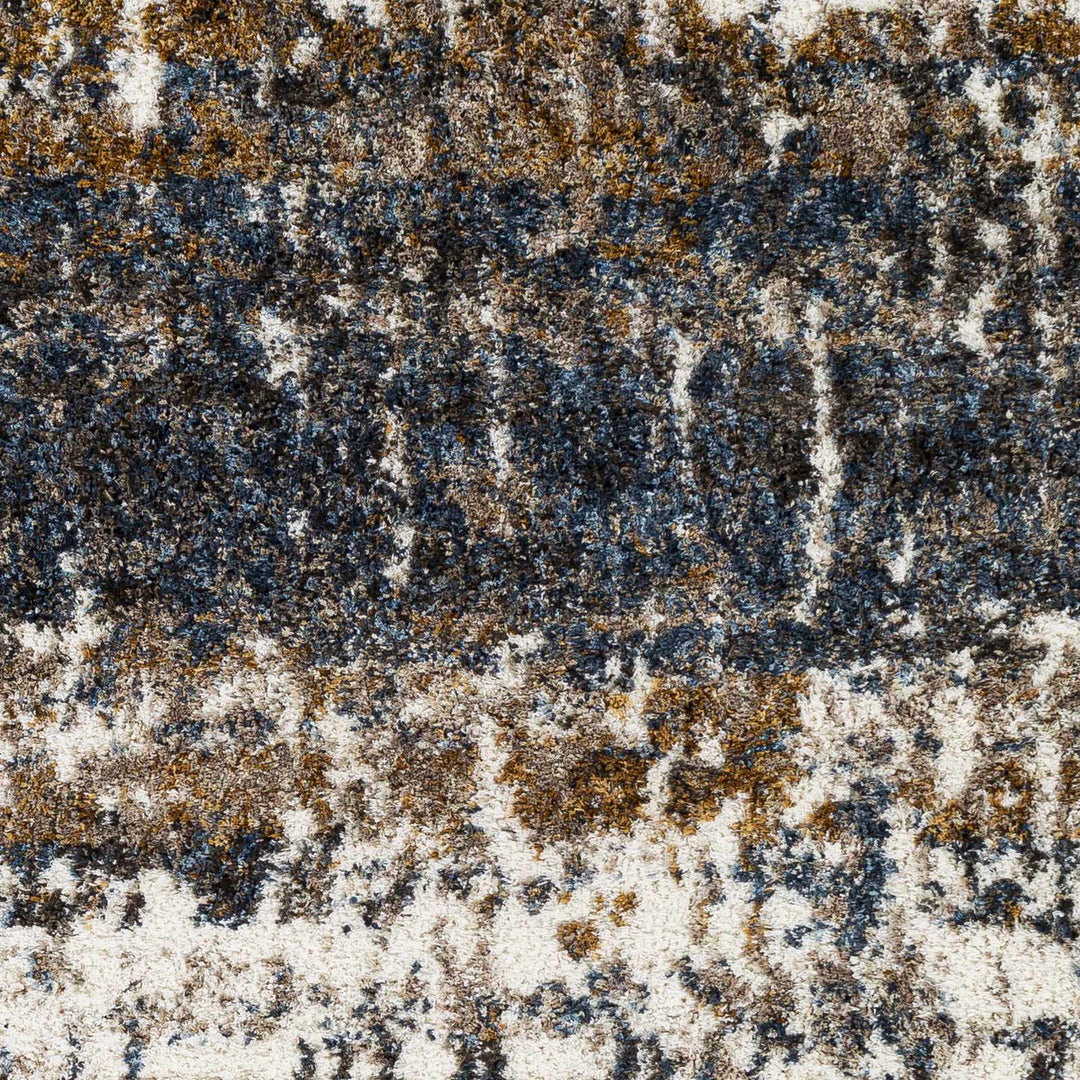 Modern Abstract Blue, Ivory, Gold and Brown Moroccan Style Plush Pile Area Rug - The Rug Decor