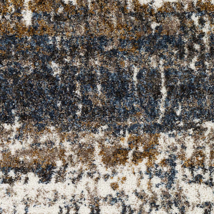 Modern Abstract Blue, Ivory, Gold and Brown Moroccan Style Plush Pile Area Rug - The Rug Decor