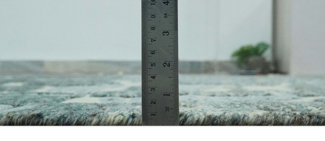 Modern abstract Carved Texture Green, Ivory and Silver 5x8 Hand Knotted Wool Area Rug - The Rug Decor