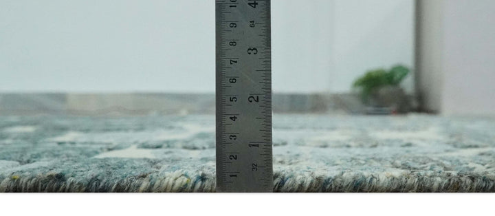 Modern abstract Carved Texture Green, Ivory and Silver 5x8 Hand Knotted Wool Area Rug - The Rug Decor