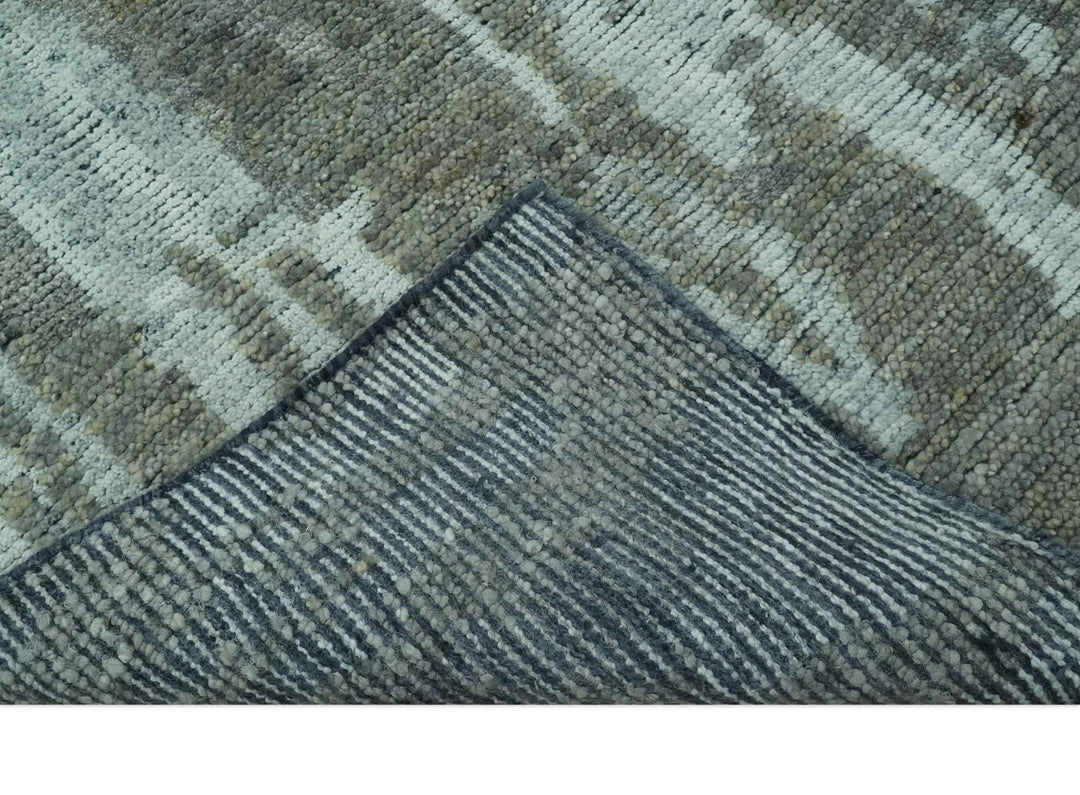 Modern abstract Charcoal and Light Blue Hand knotted 5x8 wool Area Rug - The Rug Decor
