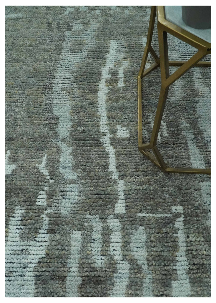 Modern abstract Charcoal and Light Blue Hand knotted 5x8 wool Area Rug - The Rug Decor