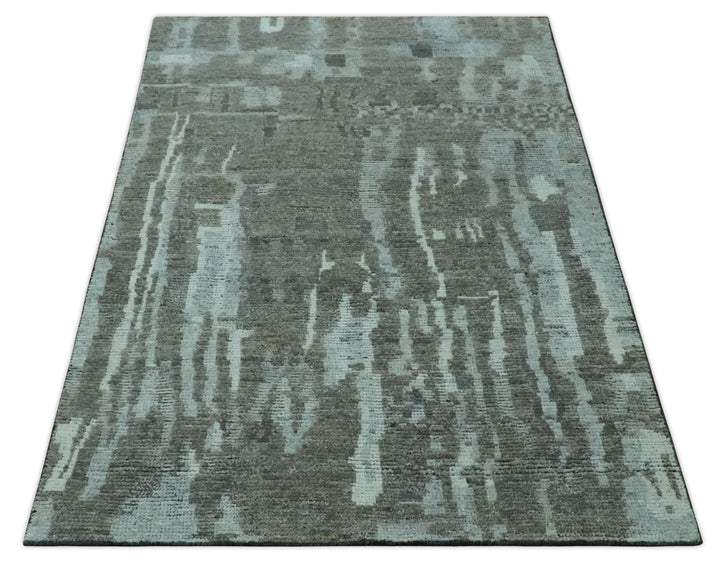 Modern abstract Charcoal and Light Blue Hand knotted 5x8 wool Area Rug - The Rug Decor