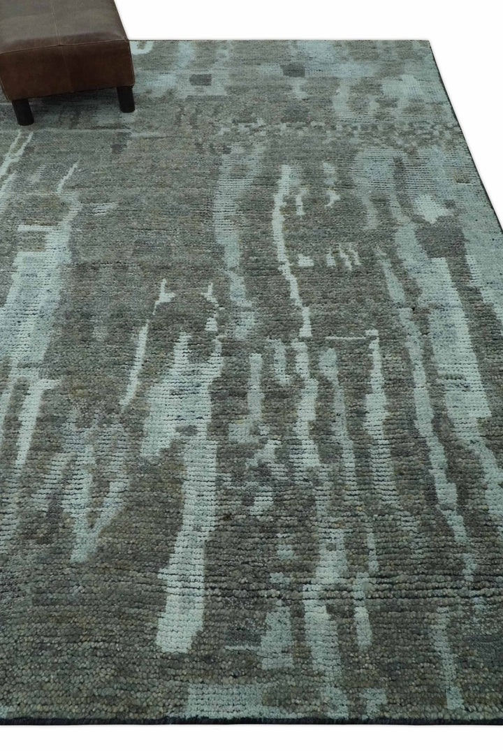 Modern abstract Charcoal and Light Blue Hand knotted 5x8 wool Area Rug - The Rug Decor