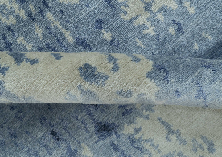 Modern Abstract Design Beige And Blue 9x12 Hand Knotted Bamboo Silk Area Rug - The Rug Decor