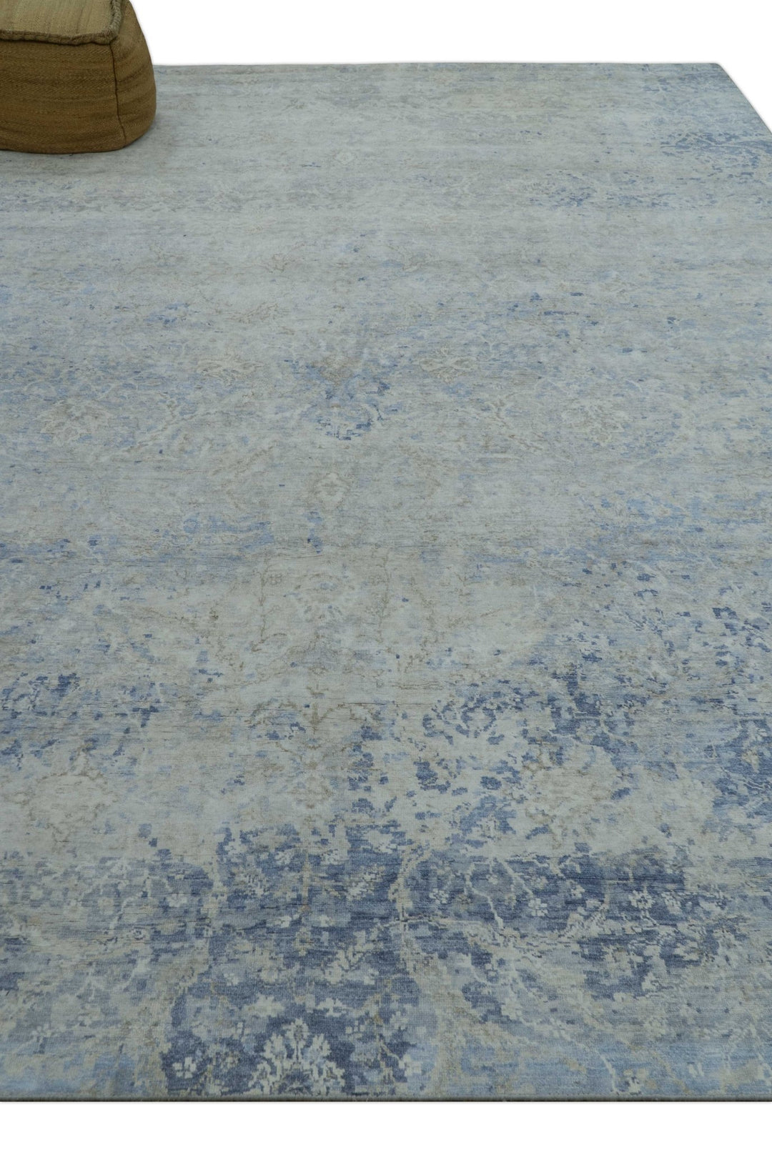 Modern Abstract Design Gray And Blue 10x13 Hand Knotted Bamboo Silk Area Rug - The Rug Decor