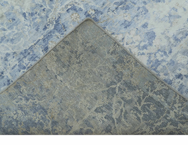 Modern Abstract Design Gray And Blue 10x13 Hand Knotted Bamboo Silk Area Rug - The Rug Decor