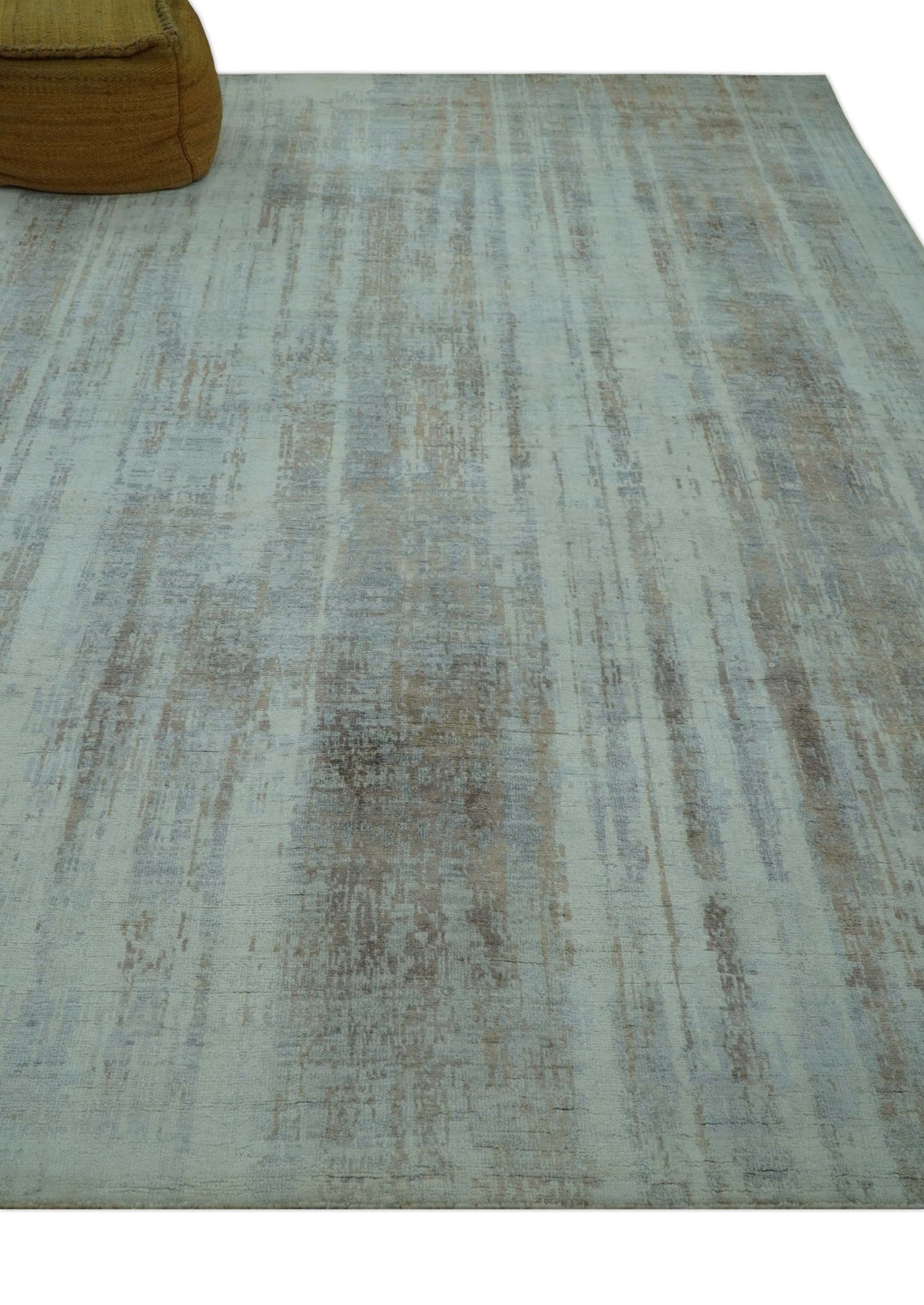 Modern Abstract Design Gray And Blue 8x10 Hand Knotted Bamboo Silk Area Rug - The Rug Decor