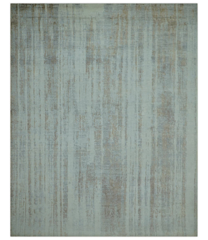 Modern Abstract Design Gray And Blue 8x10 Hand Knotted Bamboo Silk Area Rug - The Rug Decor