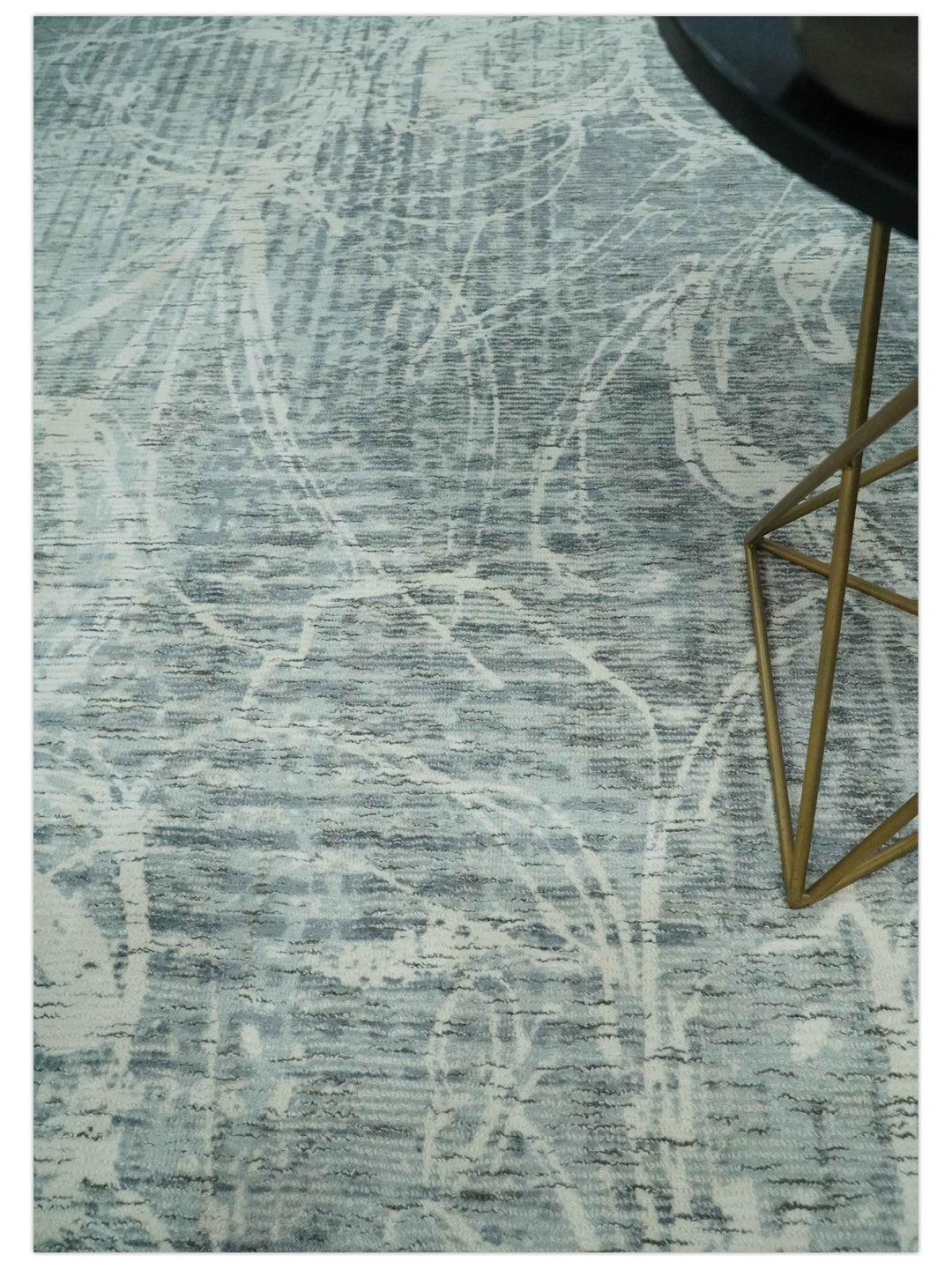 Modern Abstract Gray and Ivory 5x8 Hand loom wool and Viscose Area Rug - The Rug Decor