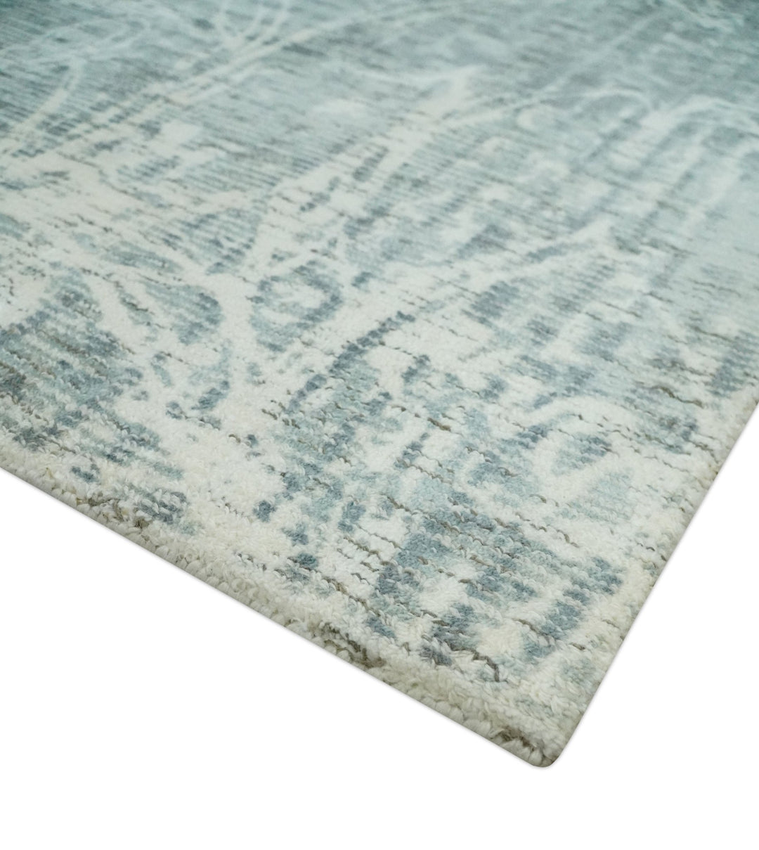 Modern Abstract Gray and Ivory 5x8 Hand loom wool and Viscose Area Rug - The Rug Decor