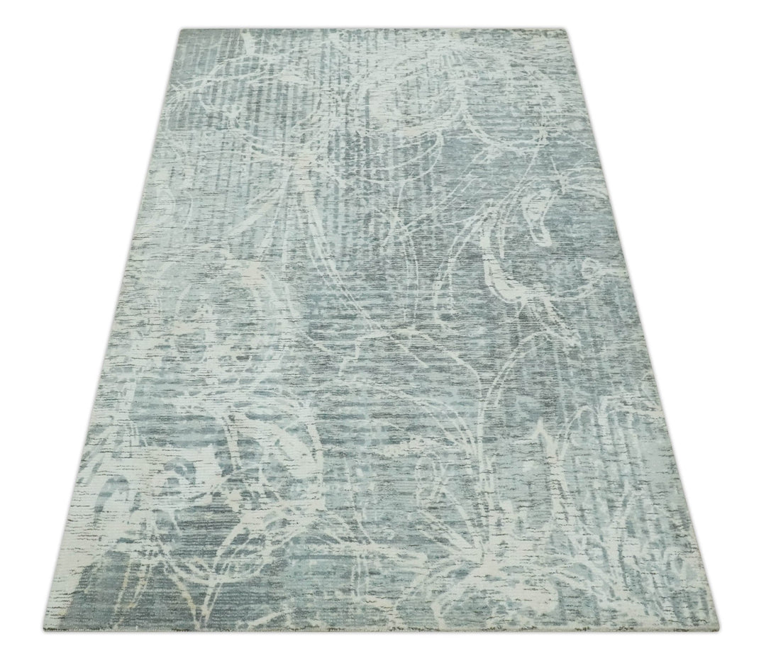 Modern Abstract Gray and Ivory 5x8 Hand loom wool and Viscose Area Rug - The Rug Decor
