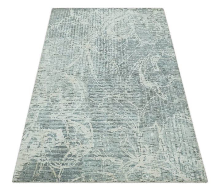 Modern Abstract Gray and Ivory 5x8 Hand loom wool and Viscose Area Rug - The Rug Decor