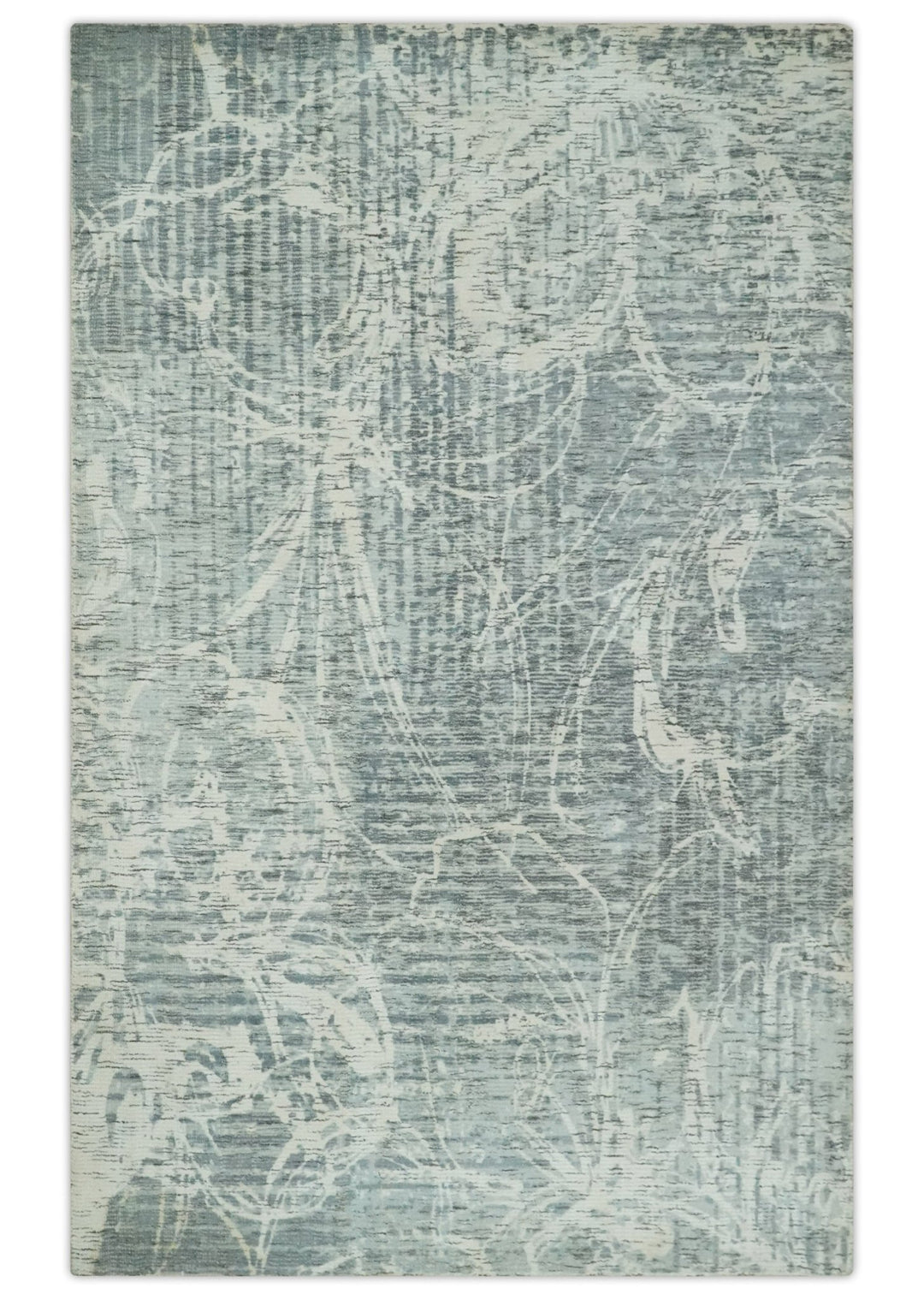 Modern Abstract Gray and Ivory 5x8 Hand loom wool and Viscose Area Rug - The Rug Decor