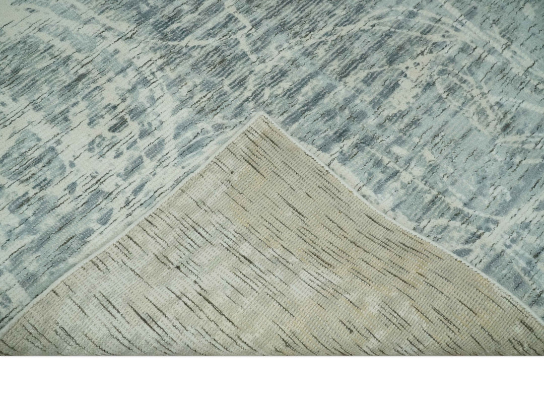 Modern Abstract Gray and Ivory 5x8 Hand loom wool and Viscose Area Rug - The Rug Decor