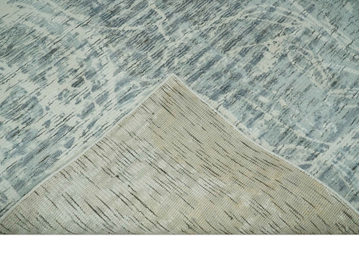 Modern Abstract Gray and Ivory 5x8 Hand loom wool and Viscose Area Rug - The Rug Decor