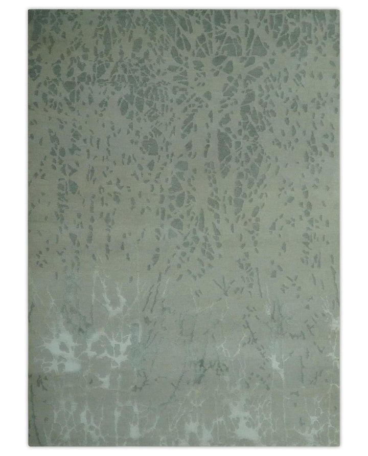 Modern Abstract Gray, Green and Silver Hand loom 4.6x6.6 wool and Art Silk Area Rug - The Rug Decor