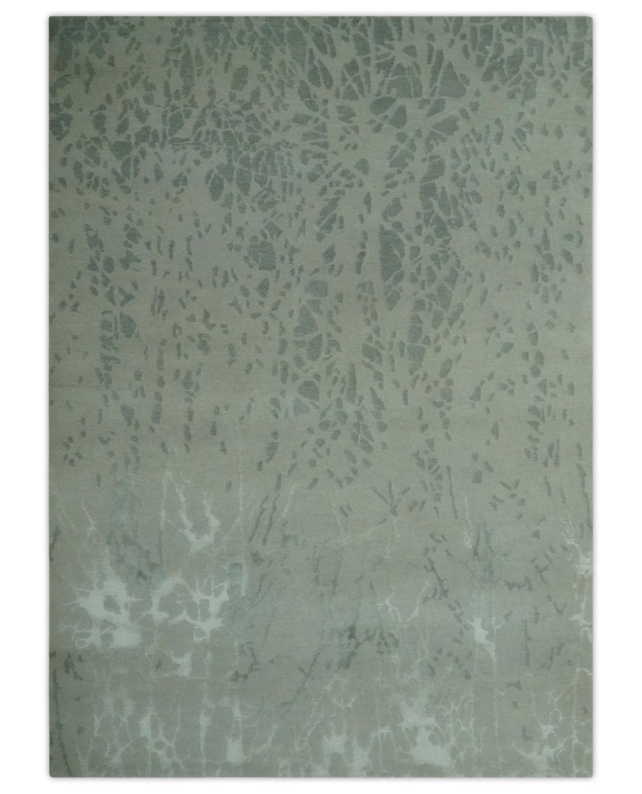 Modern Abstract Gray, Green and Silver Hand loom 4.6x6.6 wool and Art Silk Area Rug - The Rug Decor