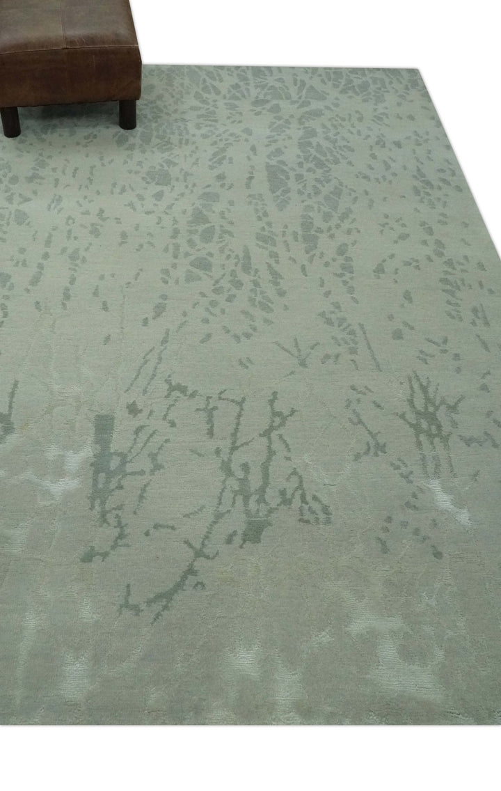 Modern Abstract Gray, Green and Silver Hand loom 4.6x6.6 wool and Art Silk Area Rug - The Rug Decor