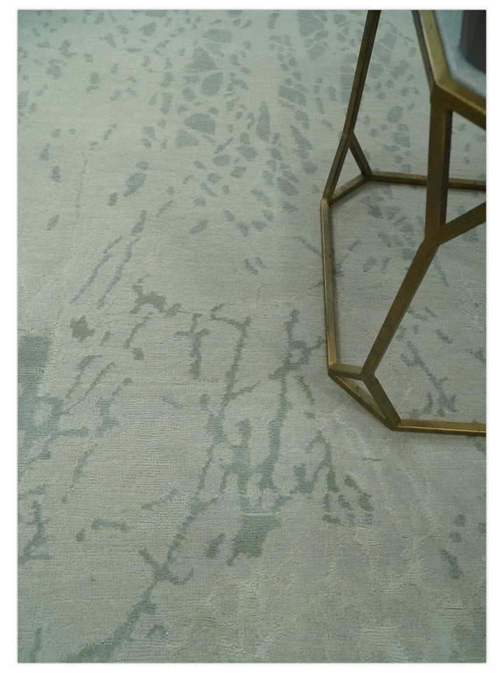 Modern Abstract Gray, Green and Silver Hand loom 4.6x6.6 wool and Art Silk Area Rug - The Rug Decor