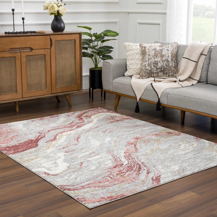 Modern Abstract Gray, Ivory and Maroon Multi Size Area Rug - The Rug Decor