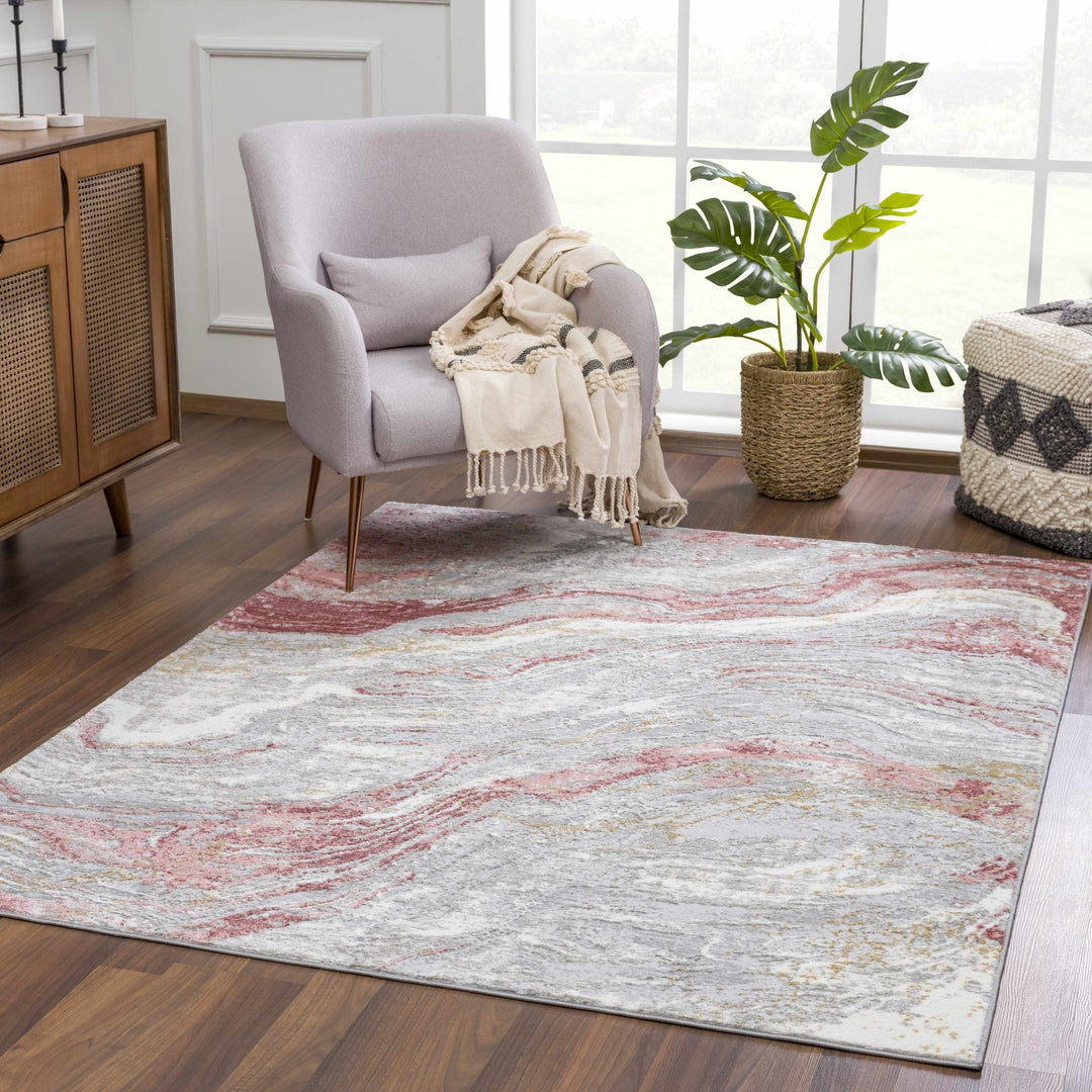 Modern Abstract Gray, Ivory and Maroon Multi Size Area Rug - The Rug Decor
