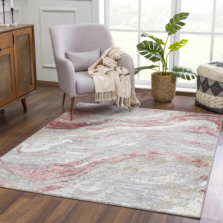 Modern Abstract Gray, Ivory and Maroon Multi Size Area Rug - The Rug Decor