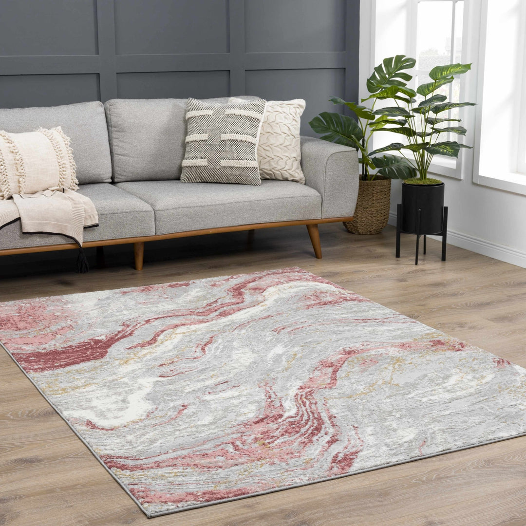 Modern Abstract Gray, Ivory and Maroon Multi Size Area Rug - The Rug Decor